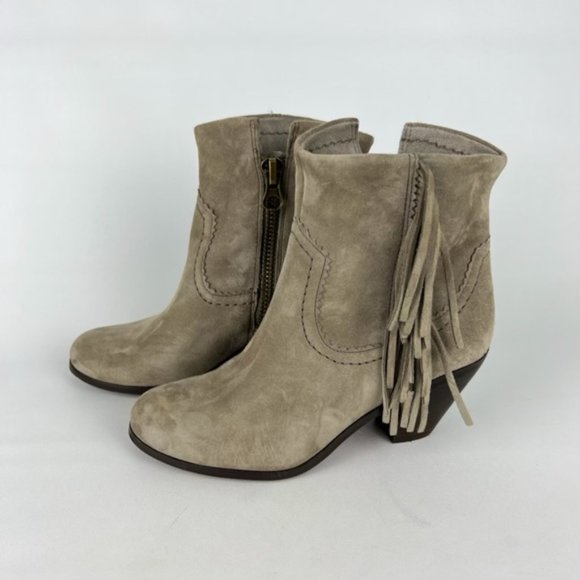 Sam Edelman Louie Taupe Fringe Suede Western Ankle Boot 6 - Picture 3 of 16